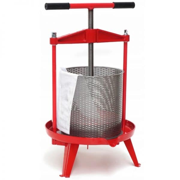 Cross beam fruit press with stainless steel basket